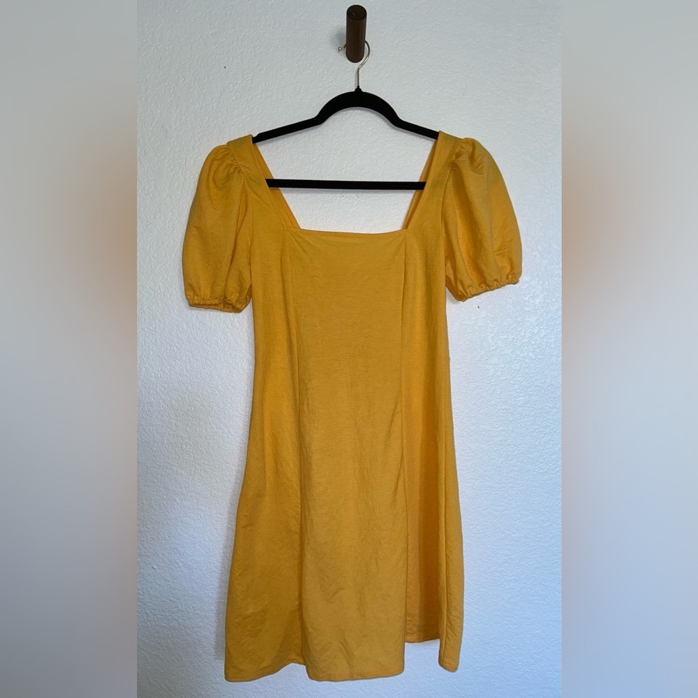 💖5 for $50💖MNG MANGO Yellow Solid A-Line Puff Sleeve Mini Dress - Picture 7 of 12